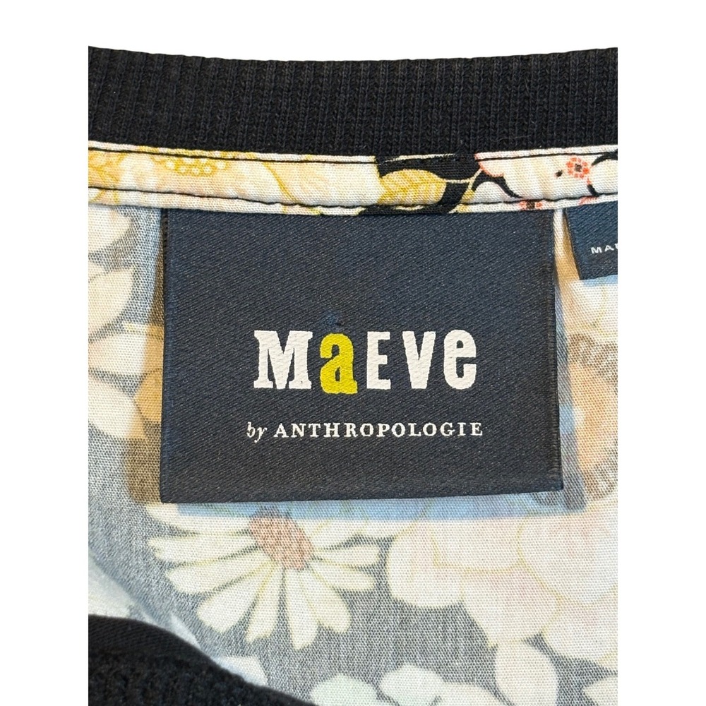 Maeve Anthropologie Mixed Print Top Small Black Floral Polka Dot Button Back - Picture 7 of 13